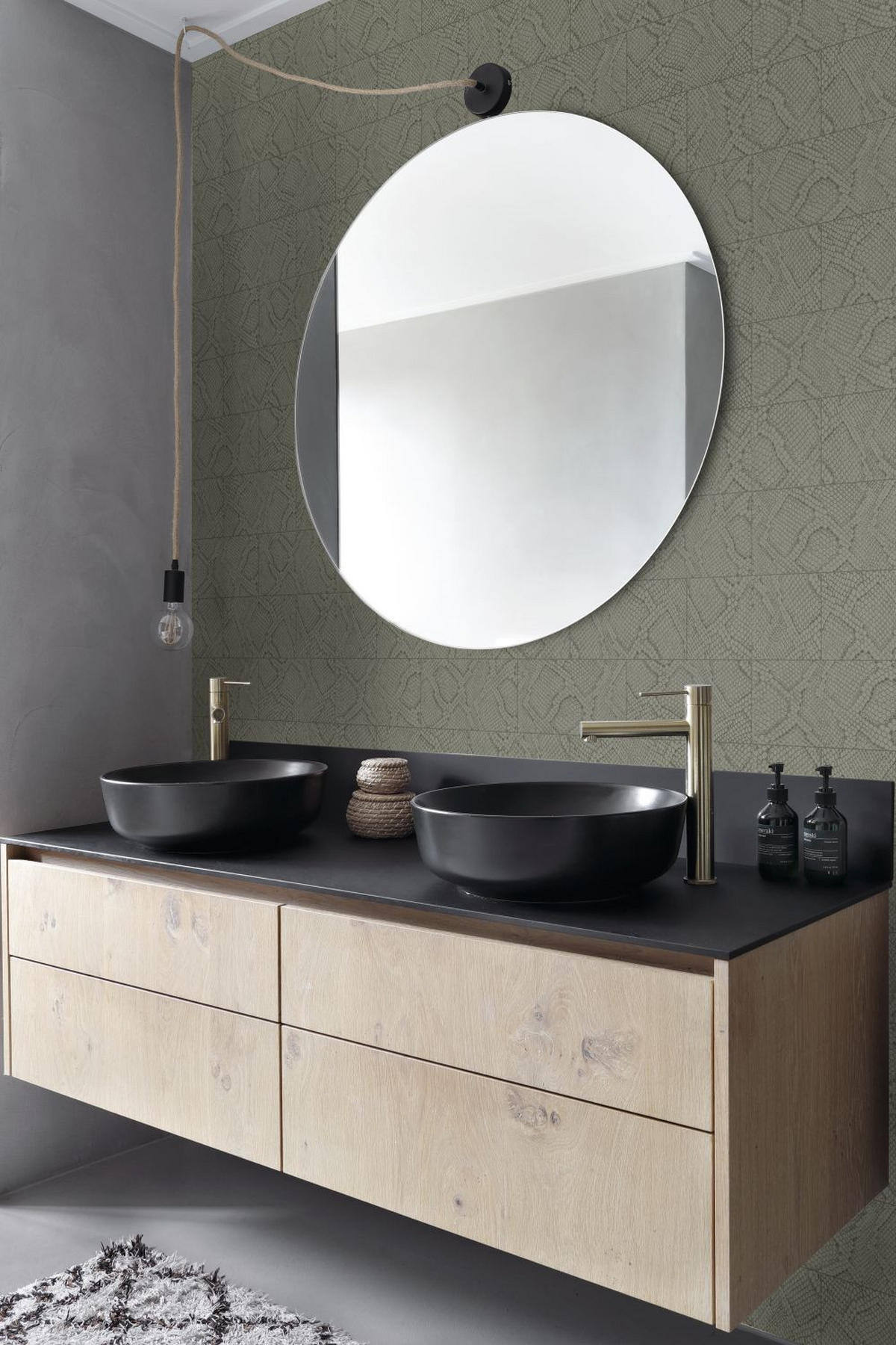 TAPETE Fliesenmuster mit Schlangenhaut-Motiv 53 cm x 10.05 m - Grau, Papier (53/1000cm) - Origin Wallcoverings