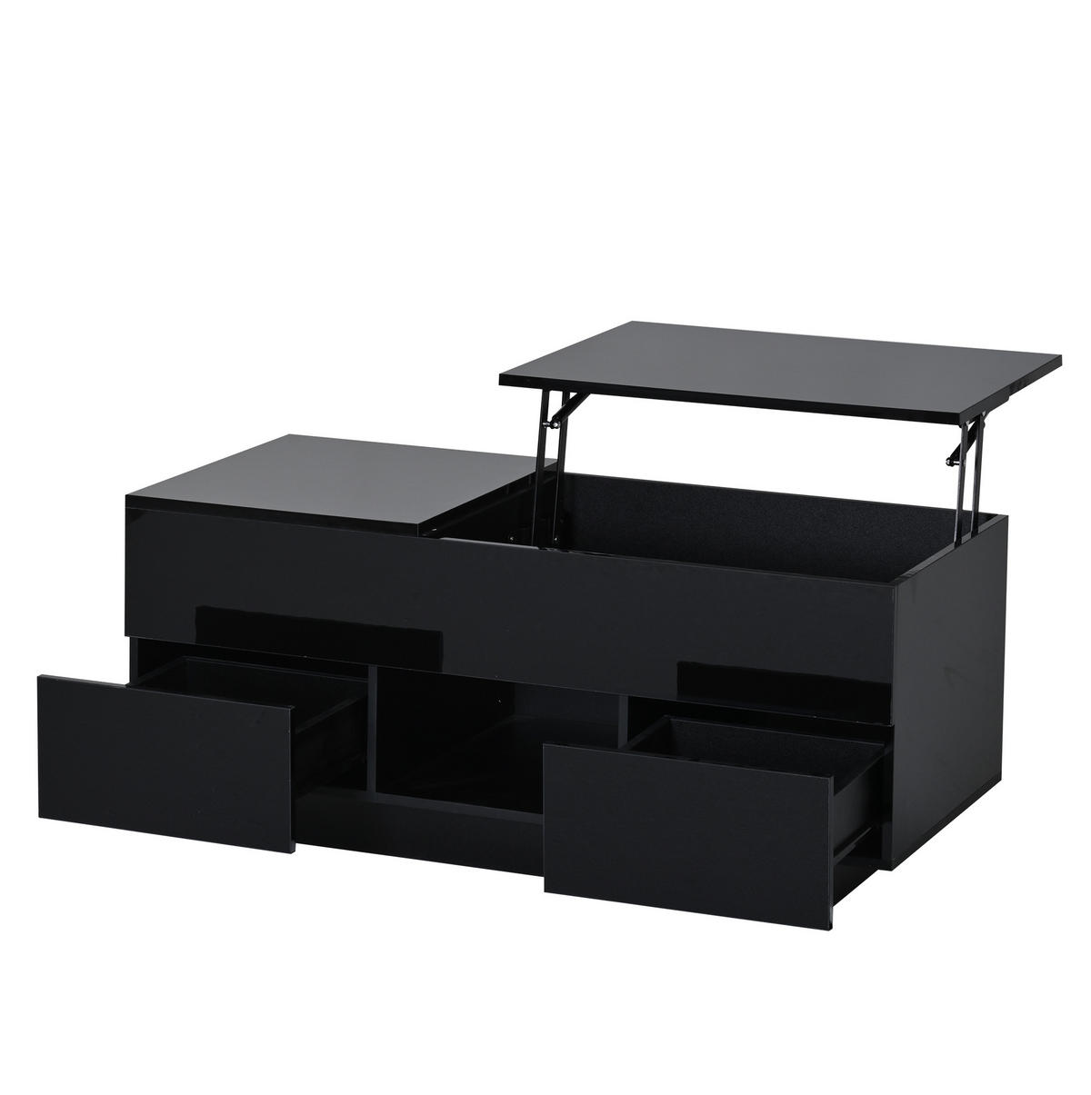 COUCHTISCH 100/45/43 cm Schwarz aus Holzwerkstoff mit höhenverstellbarer Tischplatte LED und 2 Schubladen - Schwarz, Holzwerkstoff (100/45/43cm) - OKWISH