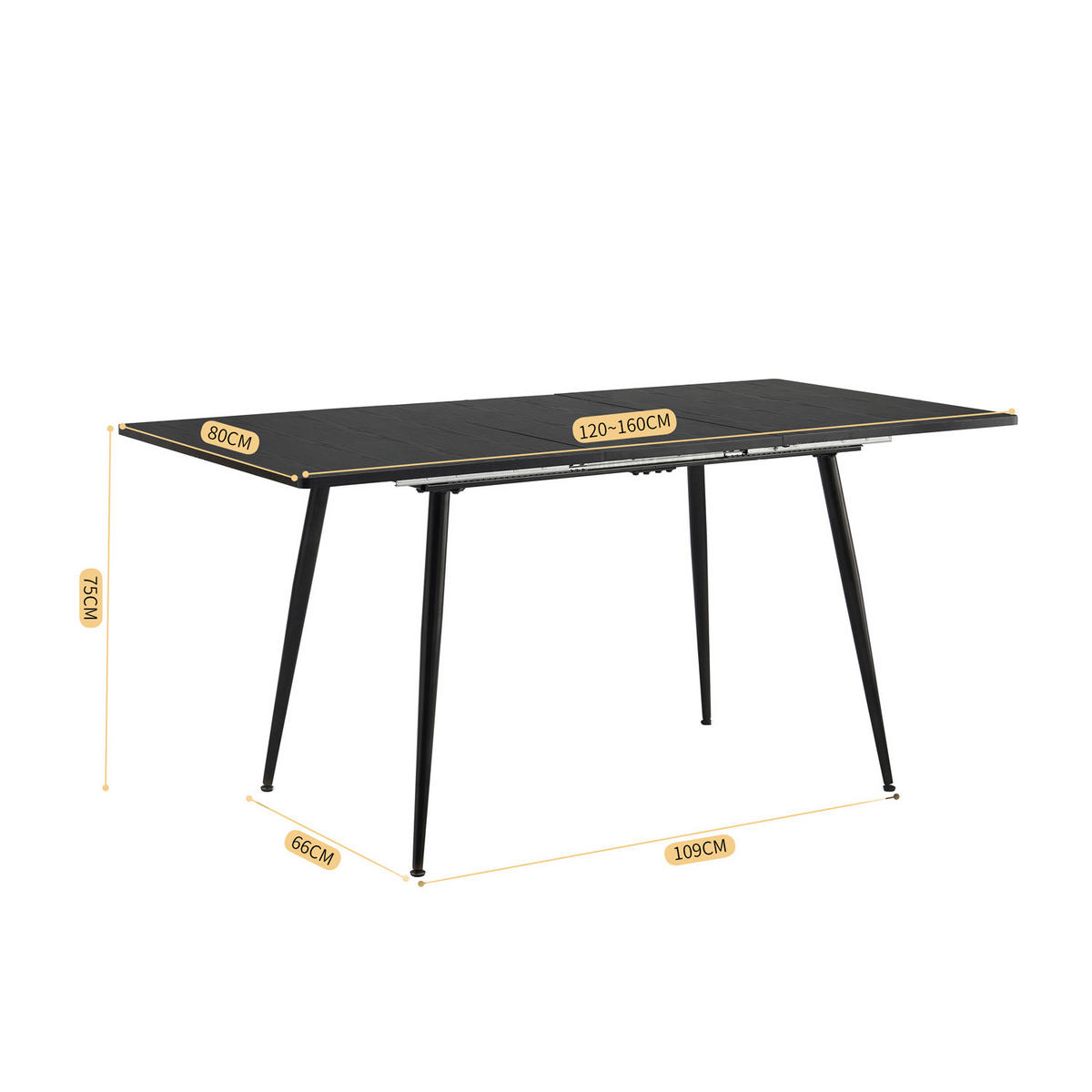 ESSTISCH Rechteckig, schwarz, ausziehbar - Schwarz, Holz/Metall (80/120/75cm) - Urban Meuble