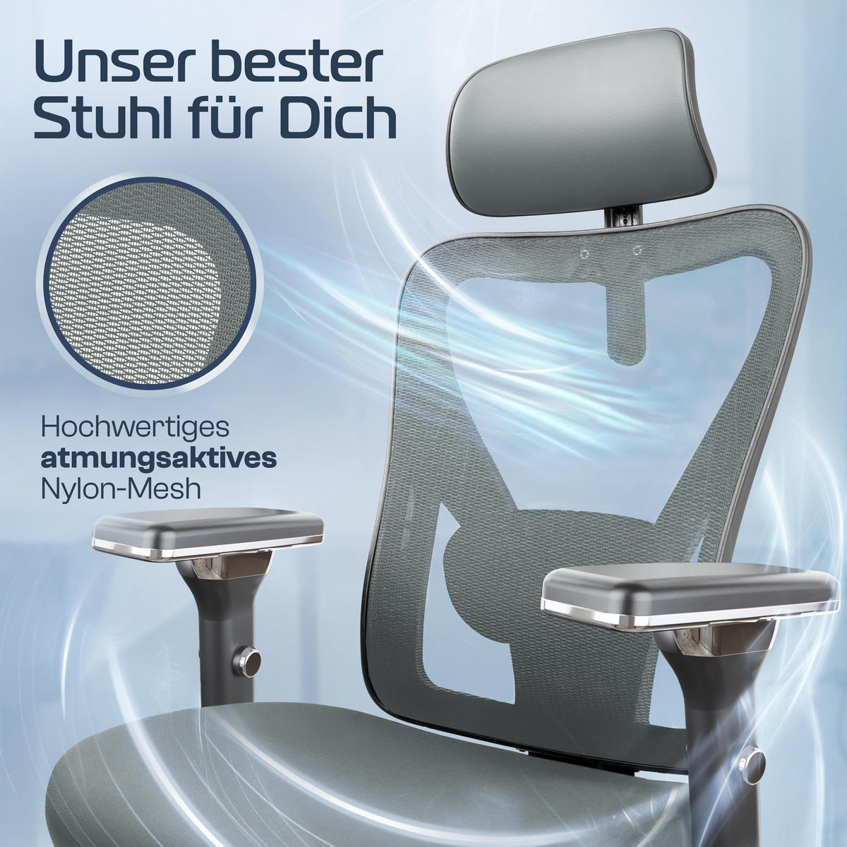 CLEVERSEAT Bürostuhl ergonomisch | Schreibtischstuhl mit Kopfstütze für Home Office Arbeitszimmer | Anthrazit - Anthrazit/Silberfarben, Kunststoff/Textil (70/134/70cm) - Clouvou