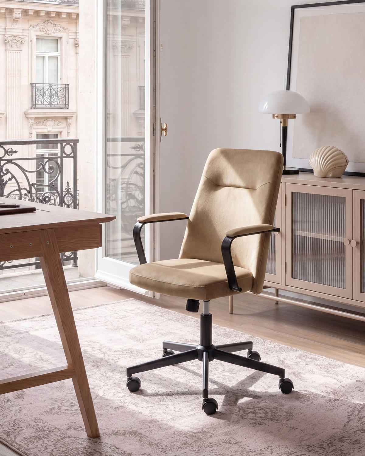 BÜROSTUHL Samtstoff Beige Caroga - Beige/Schwarz, Textil/Metall (62/90/62cm) - Beliani