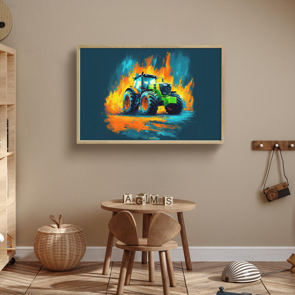 DOBÍJECÍ NOČNÍ LAMPIČKA Abstrakt - Traktor - Zelený 90x60 cm - tmavě modrá, kompozitní dřevo (8/90/60cm) - OnlyWow