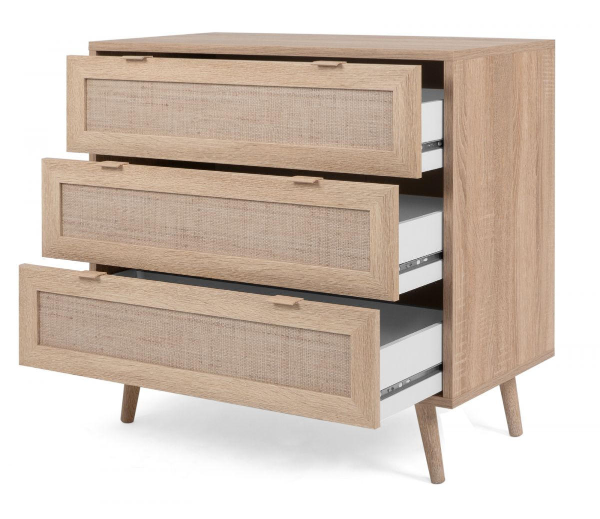 SCHUBLADENKOMMODE Eiche Sonoma, Bast-Dekor 80 cm, Kommode skandinavisch - Eichefarben, Holz/Holzwerkstoff (80/80/40cm) - Furn.Design