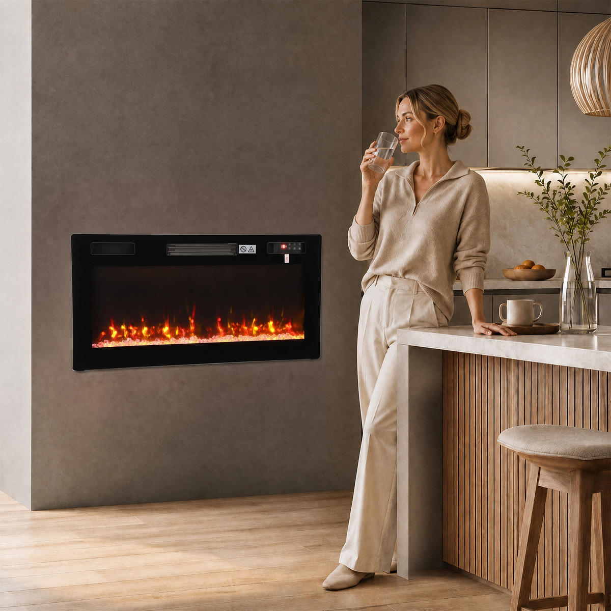 ELEKTROKAMIN Stahl Schwarz - Schwarz, Metall (8.3/46/92cm) - HOMCOM