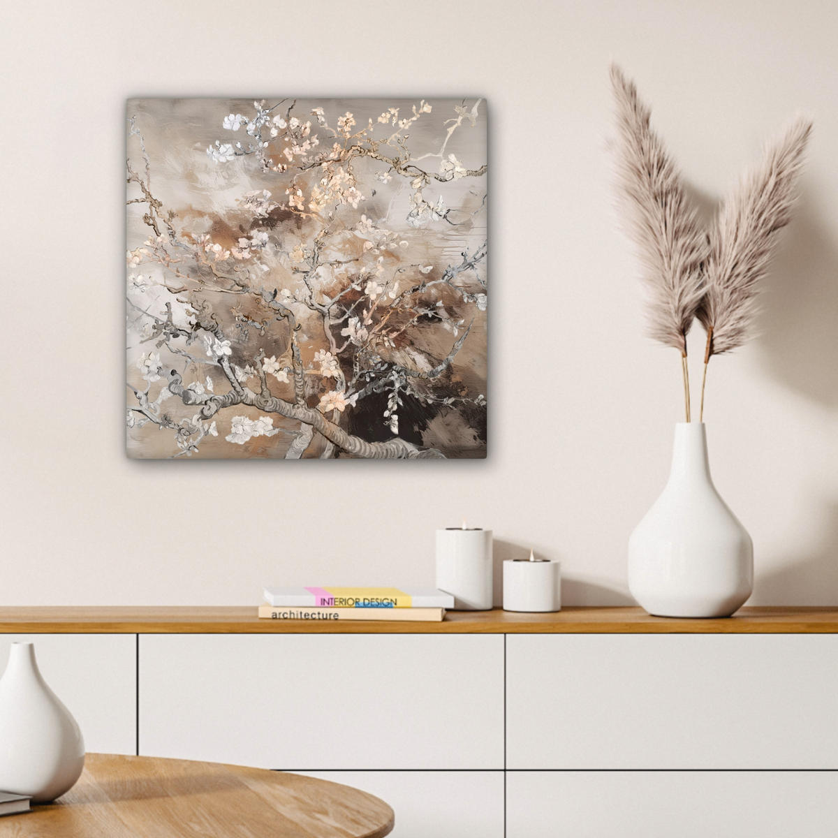 LEINWANDBILD Mandelblüte - Kunst - Van Gogh - Beige - Abstrakt 50x50 cm - Braun, Textil (50/50cm) - MuchoWow