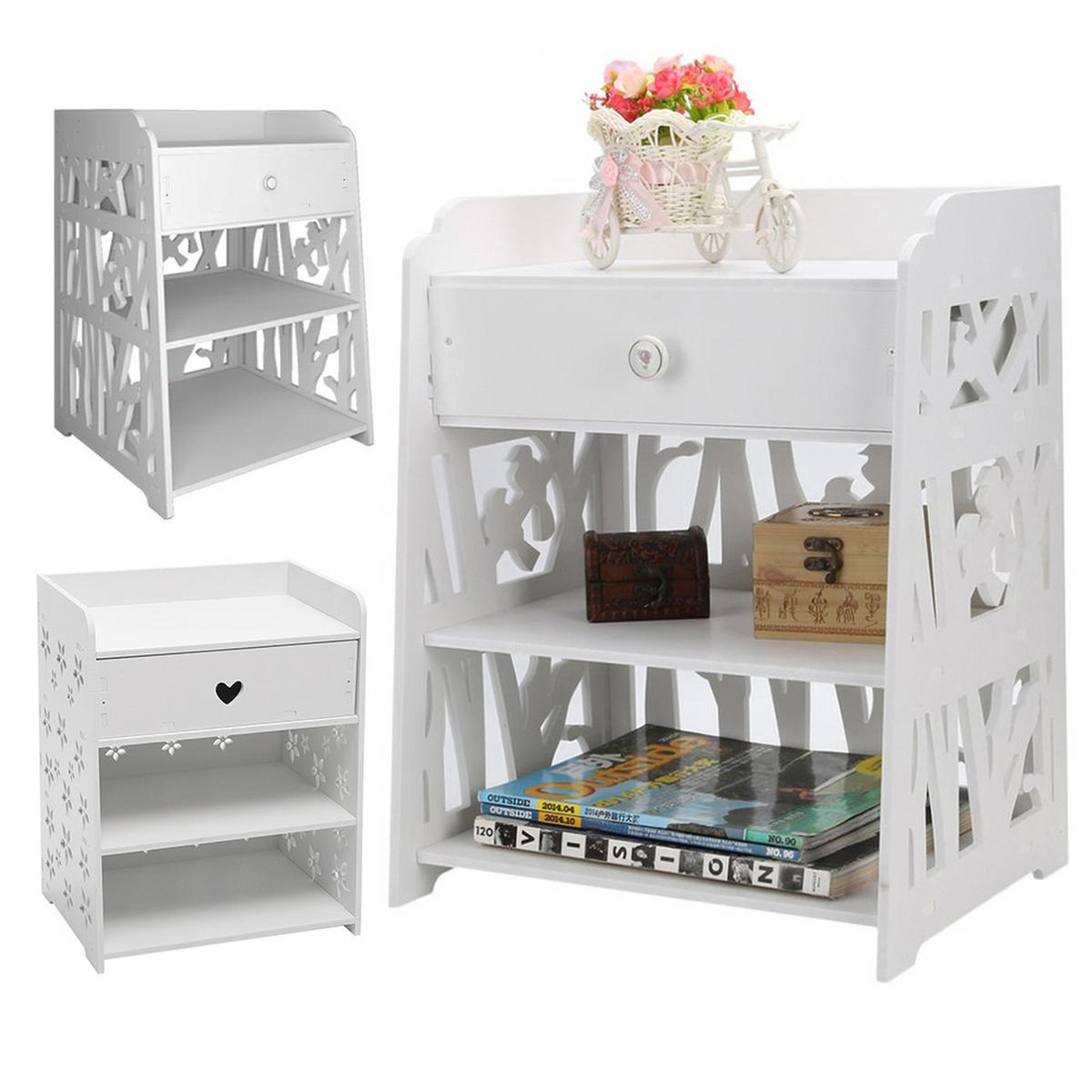 NACHTTISCH Schublade Fächer aus WPC-Platten in Weiß Elegentes und modernes Design Einfache Montage 40 x 30 x 50 cm - Weiß, Holzwerkstoff (40/50/30cm) - Livingandhome