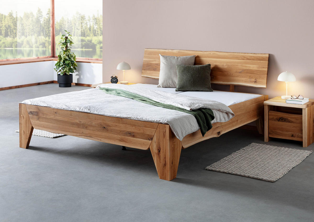 HOLZBETT Wildeiche 200x200 natur geölt PURE OAK #116 - Braun, Holz (200/200cm) - Massivmoebel24