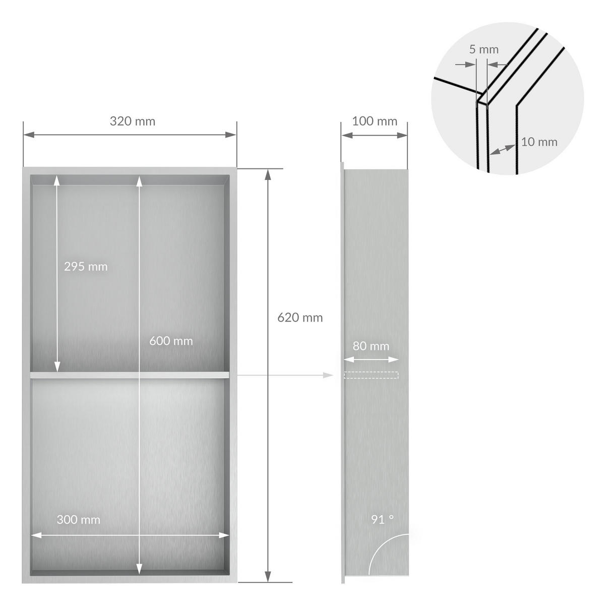 DUSCHNISCHE Silber 30/60 cm - Silberfarben, Metall (62/10/63cm) - LuxeBath