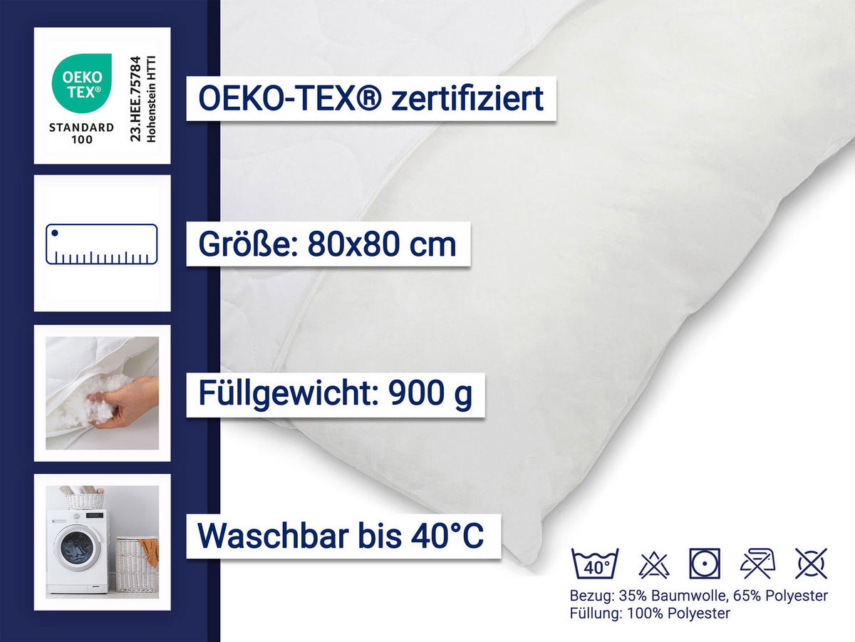 KOPFKISSEN, 80x80 cm, 100% Polyester-Hohlfaser Füllung, Weiß - Weiß, Textil (80/80cm) - Zollner