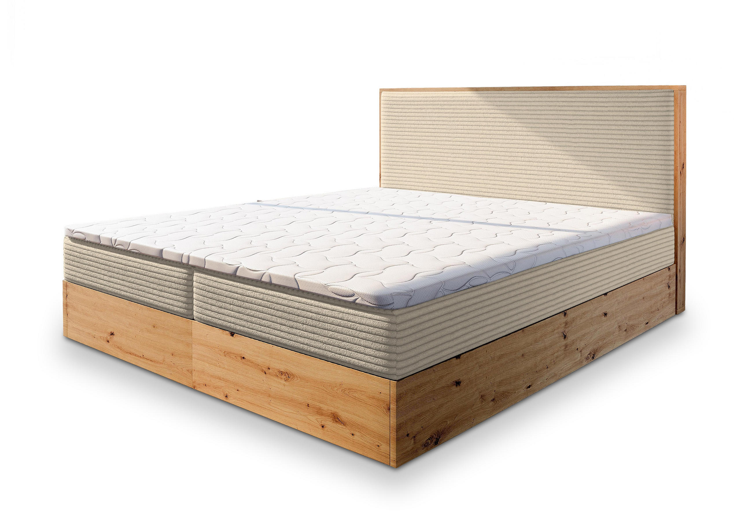 POSTEL BOXSPRING VERDON 160x200 cm, s matrací a úložným prostorem, krémová - krémová, kompozitní dřevo/textil (160/200cm) - MASSENO