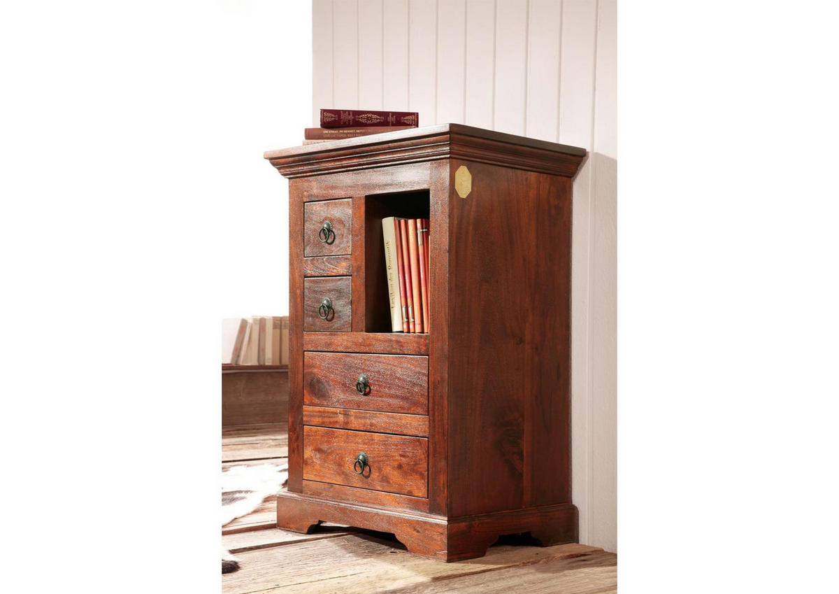 KOMMODE Akazie 55x40x80 nougat lackiert OXFORD #503 - Dunkelbraun, Holz (55/80/40cm) - Massivmoebel24