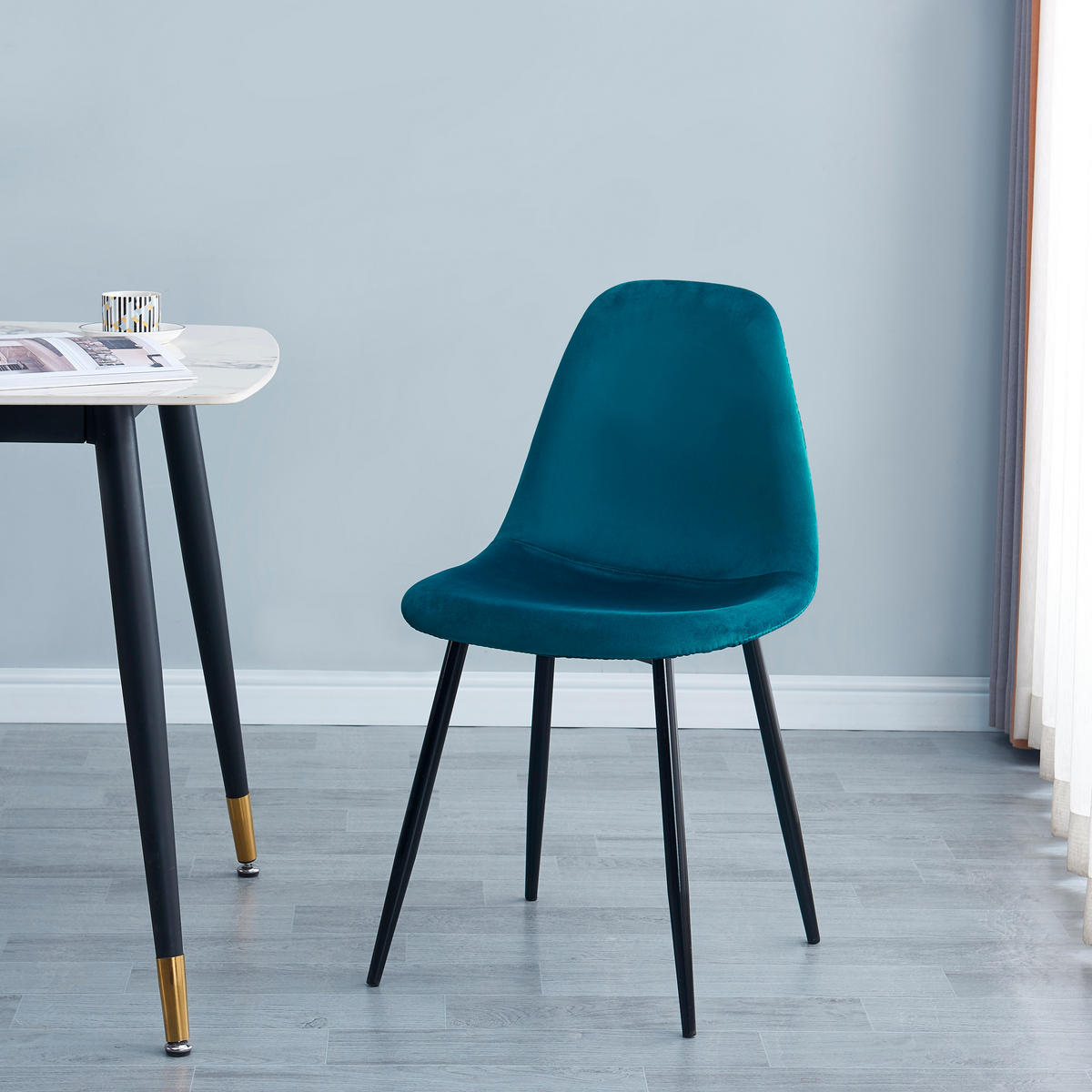 STUHL 4er-Set Samt Blau - Blau, Textil (46.5/86/44cm) - Nordlys