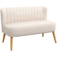 2-SITZER Sofa Zweisitzer, Loveseat mit Leinenoptik, Doppelsofa mit Holzbeine - Creme/Naturfarben, Holz/Textil (56.5/77/117cm) - HOMCOM