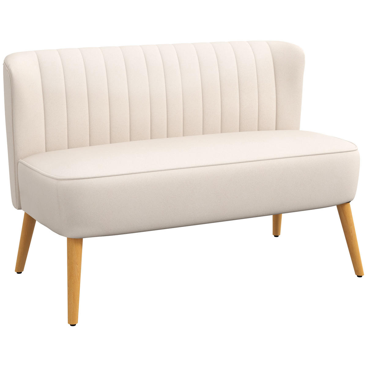 2-SITZER Sofa Zweisitzer, Loveseat mit Leinenoptik, Doppelsofa mit Holzbeine - Creme/Naturfarben, Holz/Textil (56.5/77/117cm) - HOMCOM
