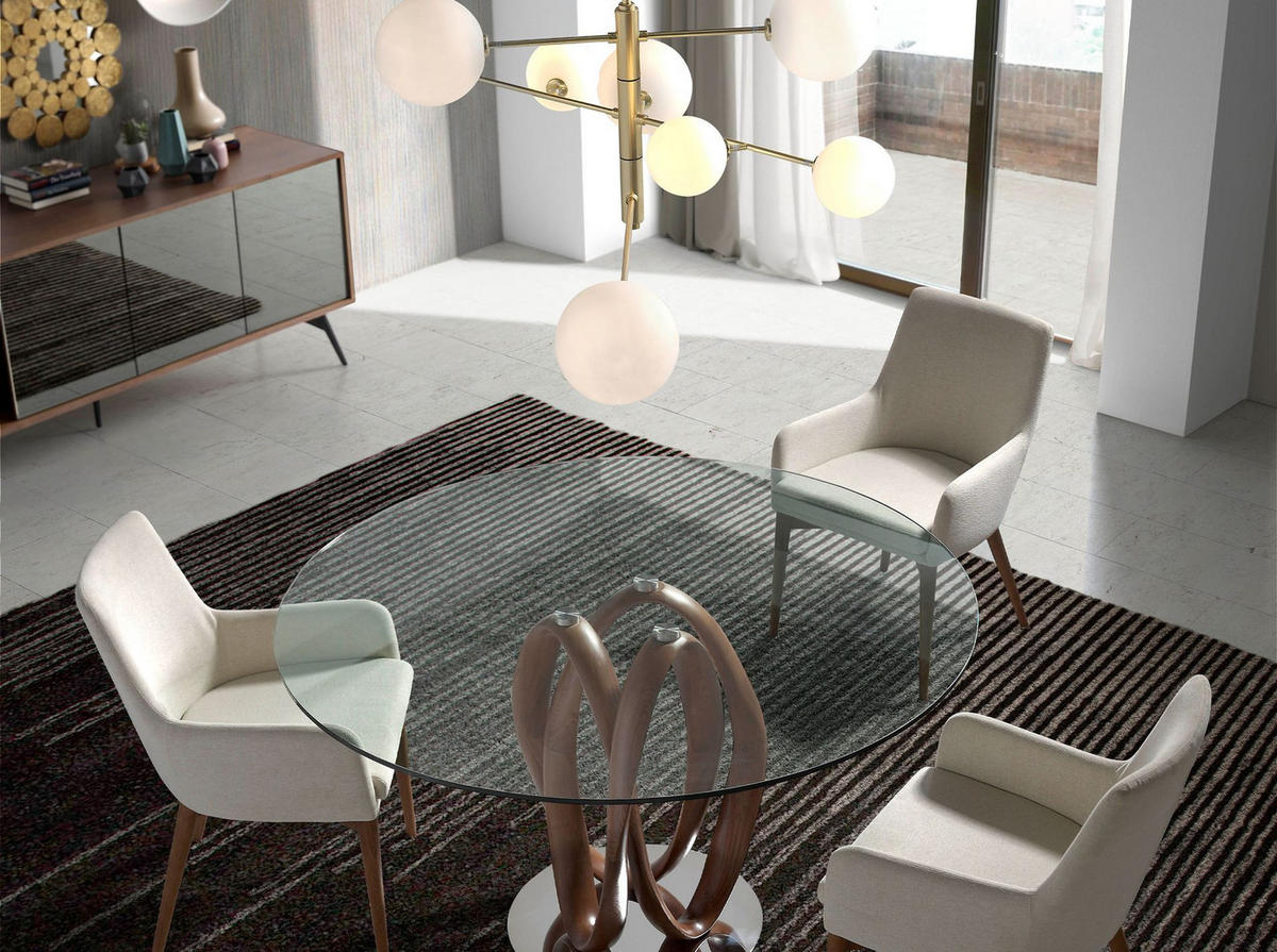 SIDEBOARD Sideboard aus schwarzem Glas mit Spiegeleffekt, Walnuss und schwarzem Stahl 180/50/76 cm - Walnussfarben/Schwarz, Holz (180/76/50cm) - ANGEL CERDA