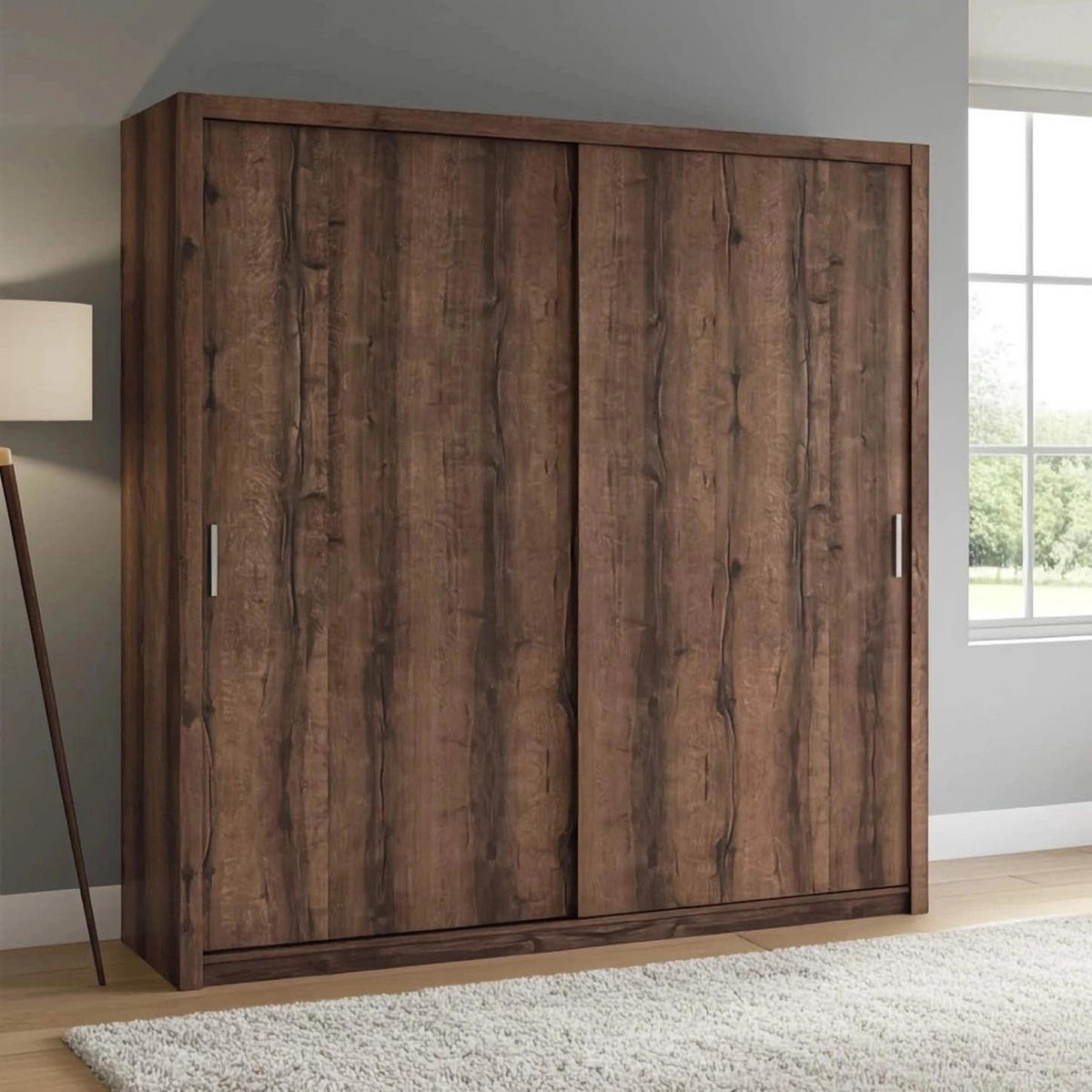 SCHIEBETÜRENSCHRANK Tamiza 220/215/62 2-türig - Silberfarben/Braun, Holzwerkstoff/Kunststoff (220/215/62cm) - Ravio