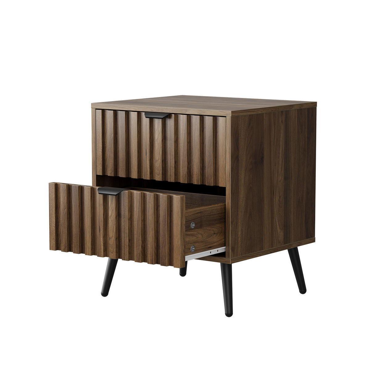 NACHTTISCH aus MDF 45x40x53 cm Walnuss mit 2 Schubladen und Metallbeinen im modernen Design - Walnussfarben, Holzwerkstoff (45/53/40cm) - Modfu