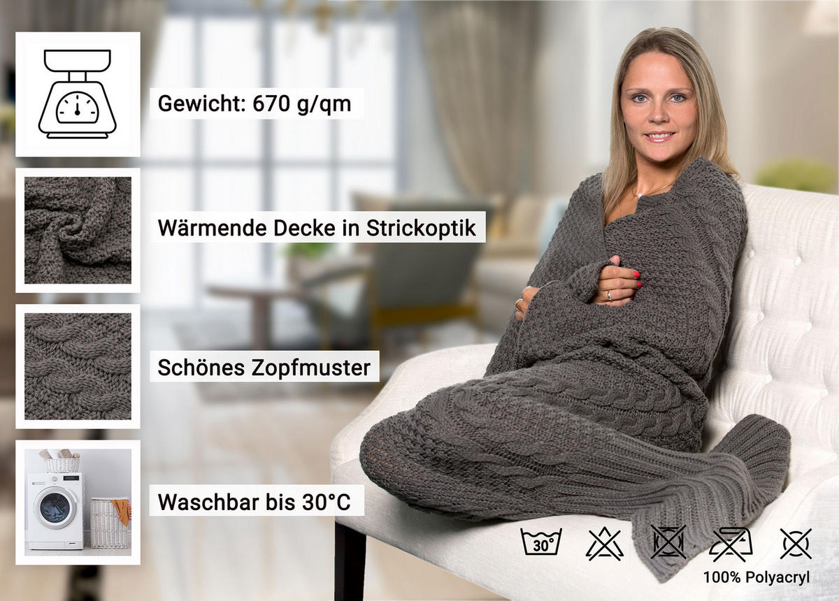 KUSCHELDECKE, 60x180 cm, 100% Polyacryl, Grau - Grau, Textil (60/180cm) - Zollner
