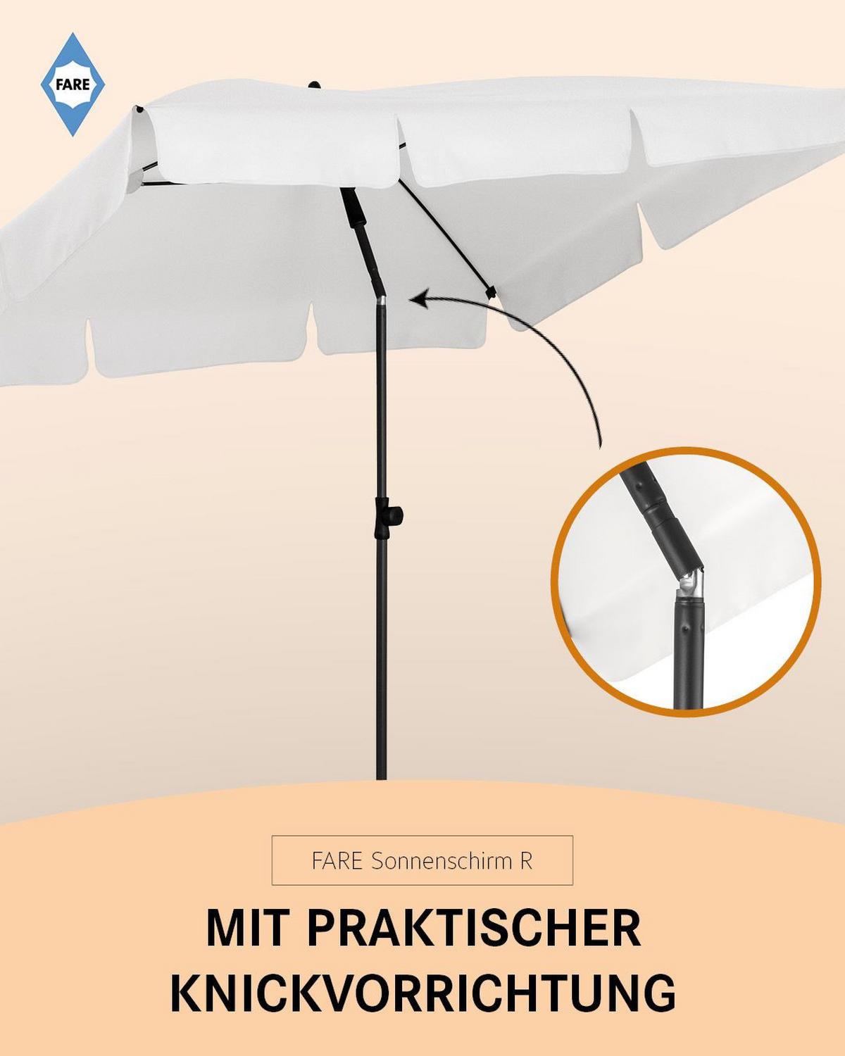 SONNENSCHIRM 122/200/126 cm - Weiß, Kunststoff (200/122cm) - FARE