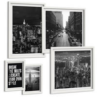 BILDER SET 5er Set - 50x50 cm & 20x30 cm & 40x60 cm Weißer Rahmen - Inspiration für Schwarz-Weiß-Darstellungen von Stadtstraßen - Weiß, Kunststoff (40/60cm) - TULUP