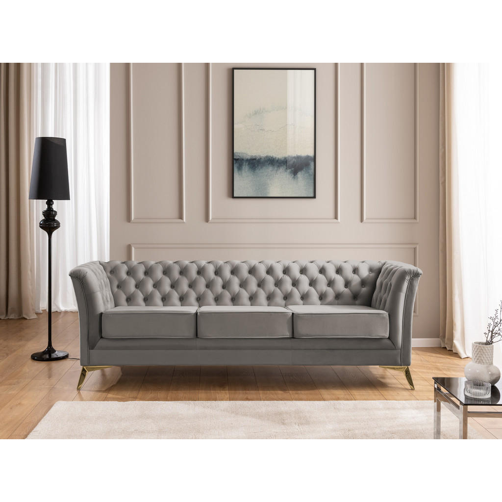 Thumbnail - S-Style Möbel Sitzgarnitur, Grau, Textil, Echtholz,Birke, Buche, 5-Sitzer, Füllung: Polyetherschaumkern, 237x78x82 cm, B...