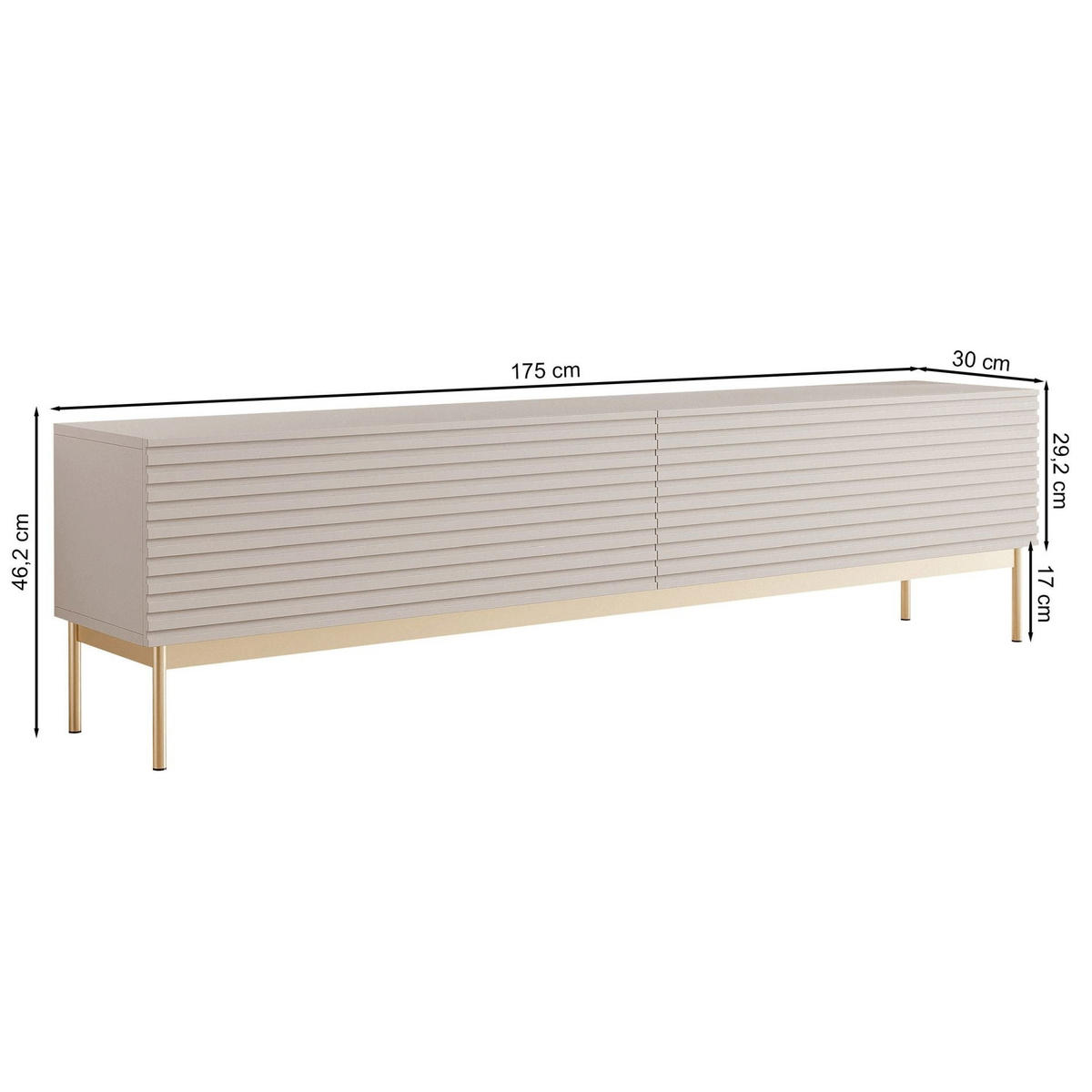 TV stolík Linearis kašmírovo sivý 175/46/30 cm - zlatá/taupe, kov/kompozitné drevo (175/46.2/30cm) - Selsey