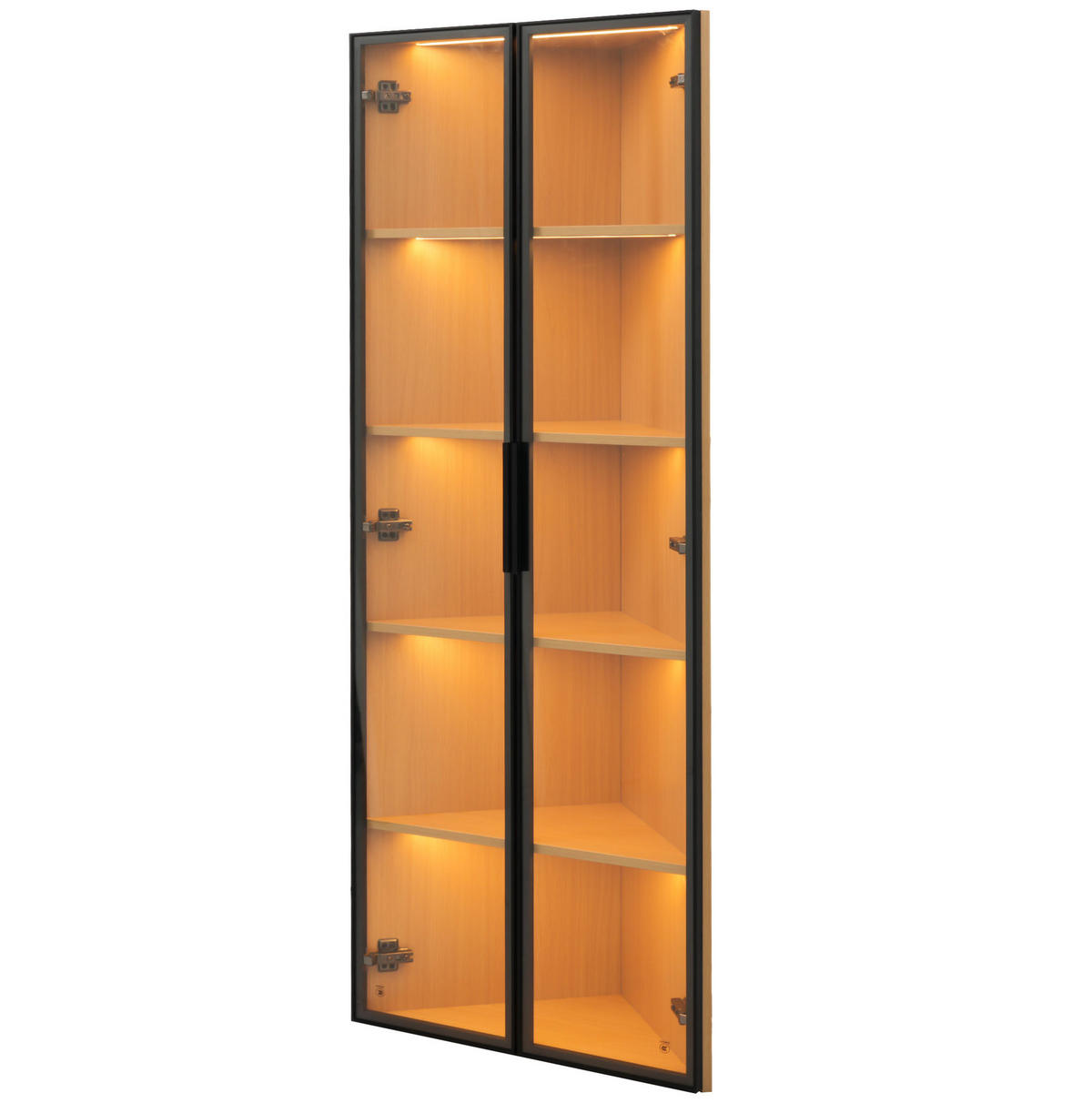 ROHOVÁ vitrína z MDF 62x35x160 cm dubová s LED osvětlením, tichým dovíráním a bezpečnostním sklem - barva dubu, kompozitní dřevo (62/160/35cm) - Modfu