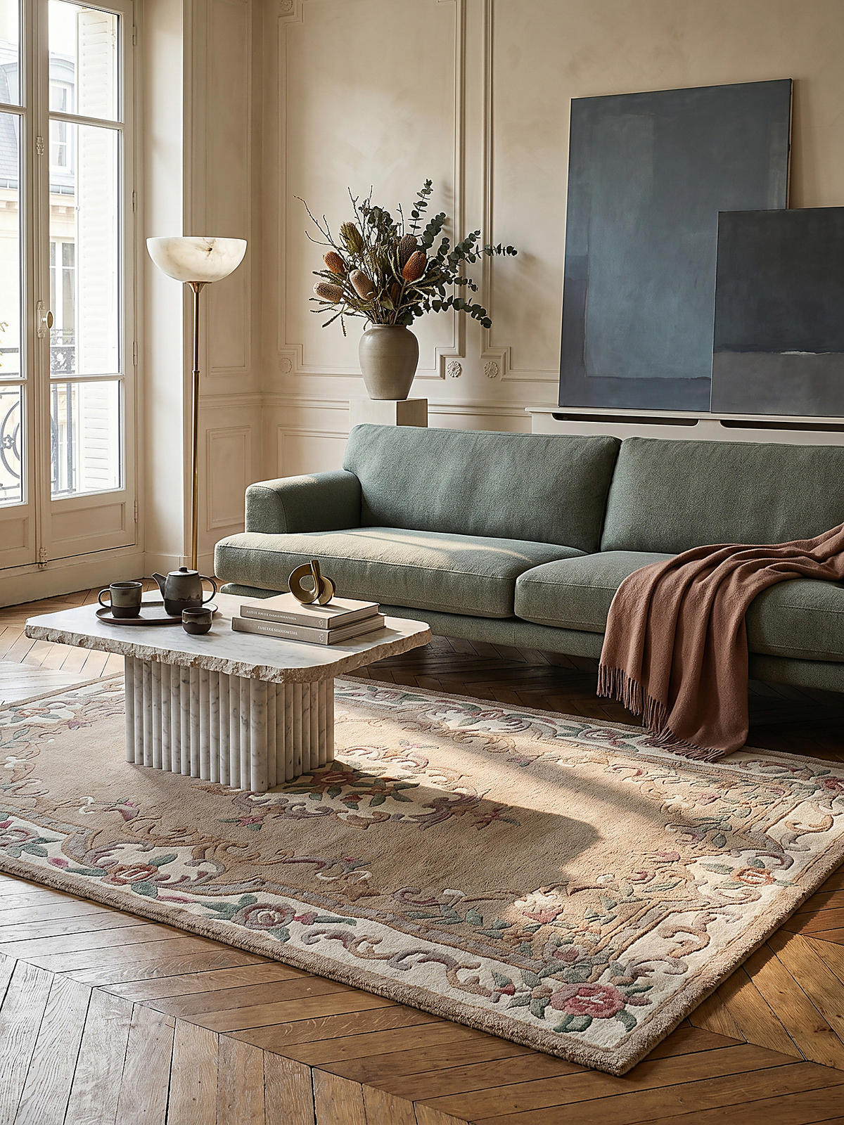 WOLLTEPPICH Aubusson-Muster handgeknüpft BEAULY, Braun-Beige 150x240 cm - Braun, Textil (240/150cm) - KADIMA DESIGN