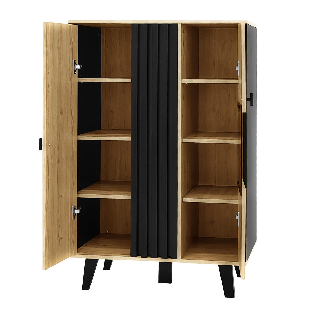 BIFE omara z 2 vrati, LED-osvetlitvijo in steklom, 80/120/40 cm, videz lesa/črna - naravne barve, leseni material (40/120/80cm) - OKMYHOME