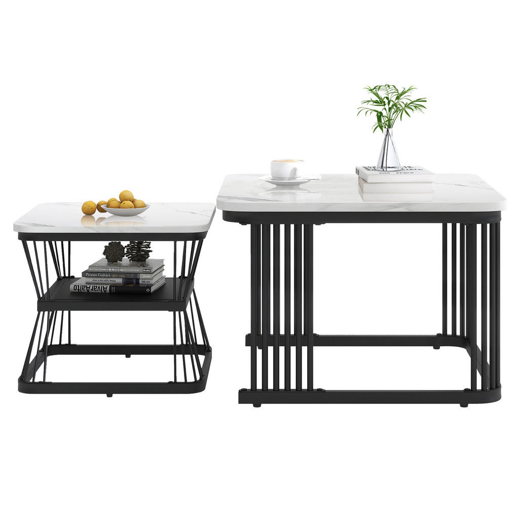 OKWISH SADA odkládacích stolků 65/65/45 cm bílá z MDF v mramorovém vzhledu