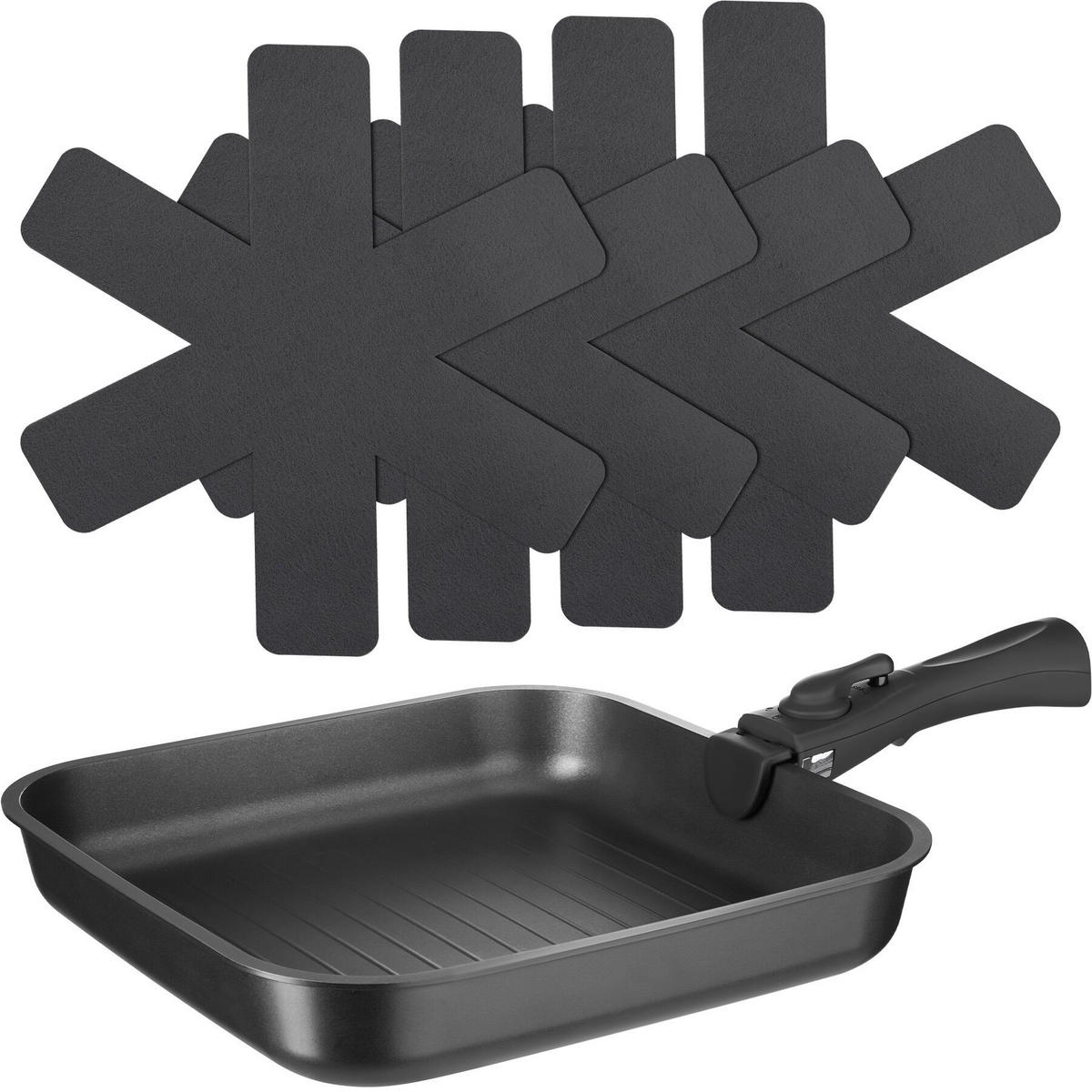 KÜCHENSTARTERSET 47er Set Una/Parma,inklusive Topfschonern und anklemmbaren Griffen,grau/schwarz - Schwarz/Grau, Keramik (30/8.5/46.5cm) - tectake