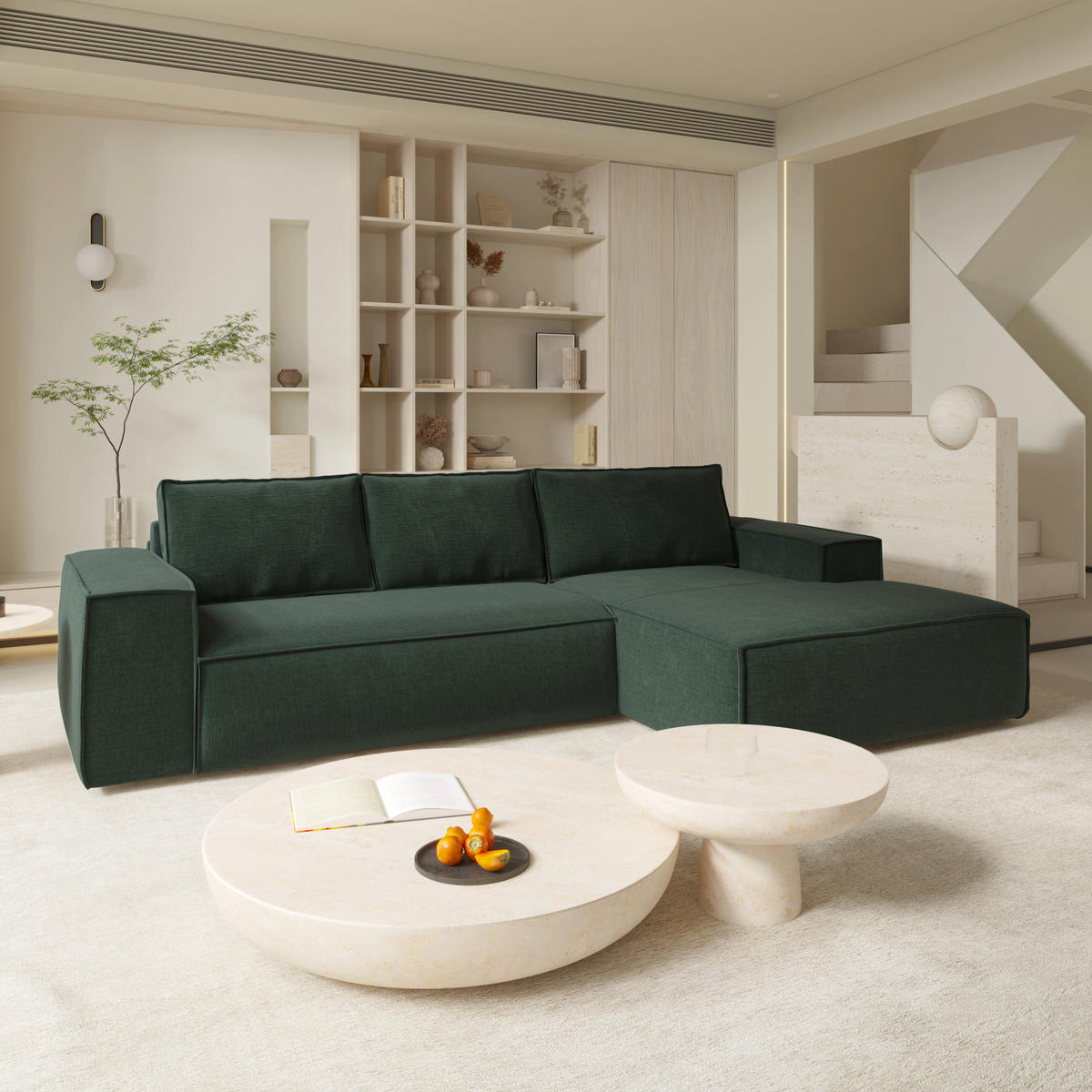 ECKSOFA RECHTS Samt Smaragdgrün 302cm - Smaragdgrün, Textil (302/165cm) - Sia Home