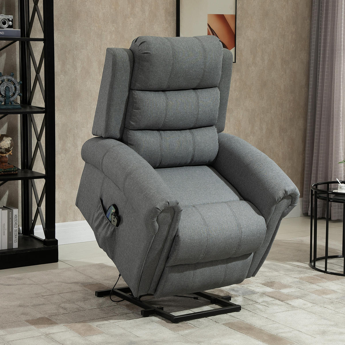 MASSAGESESSEL Wärmefunktion Massagestuhl Aufstehfunktion Fernbedienung Leinen - Grau, Textil (91/106/90cm) - HOMCOM