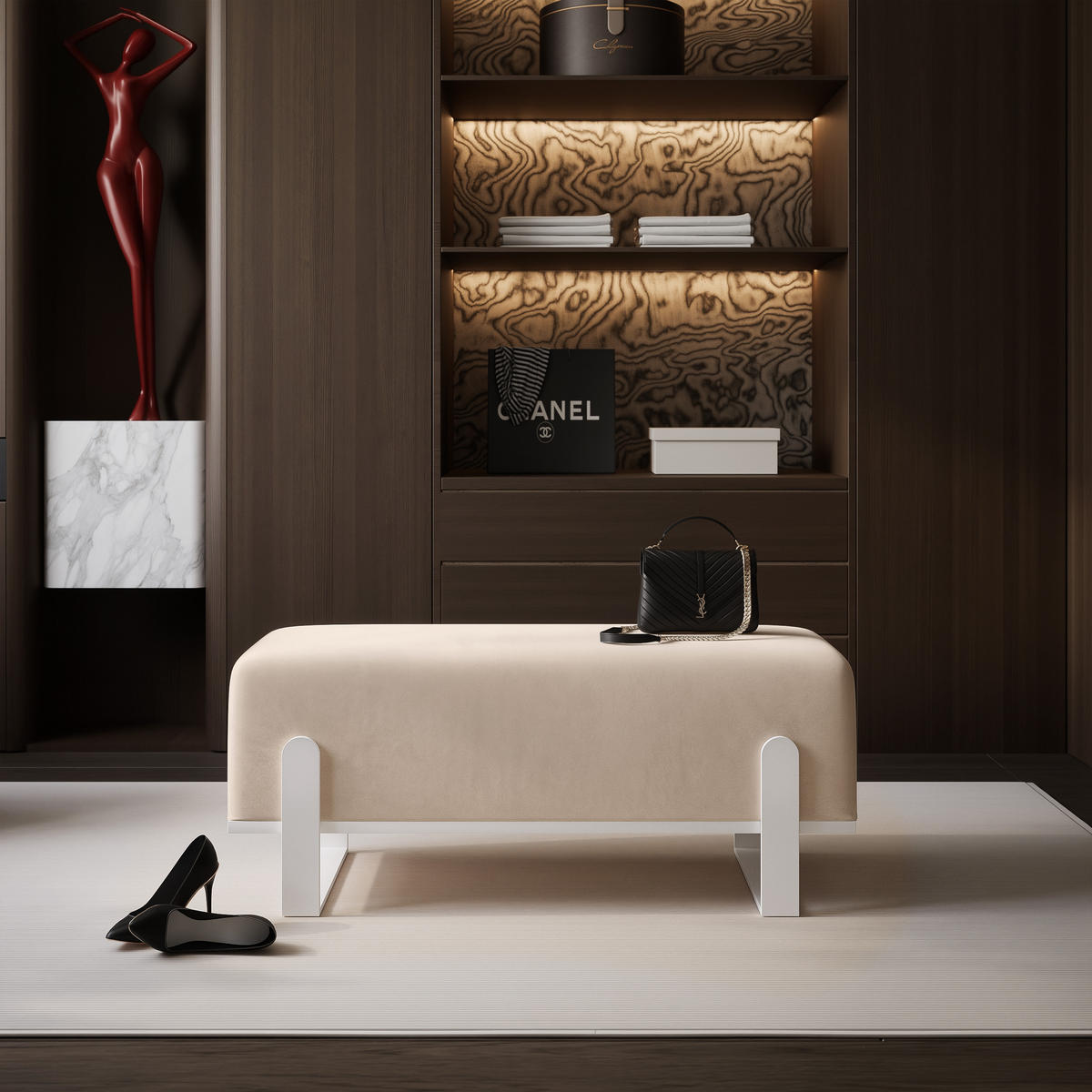 POLSTERBANK MARA 80 cm Weiß / Beige ,Metallgestell - Beige, Metall (80/47/35cm) - Idohome
