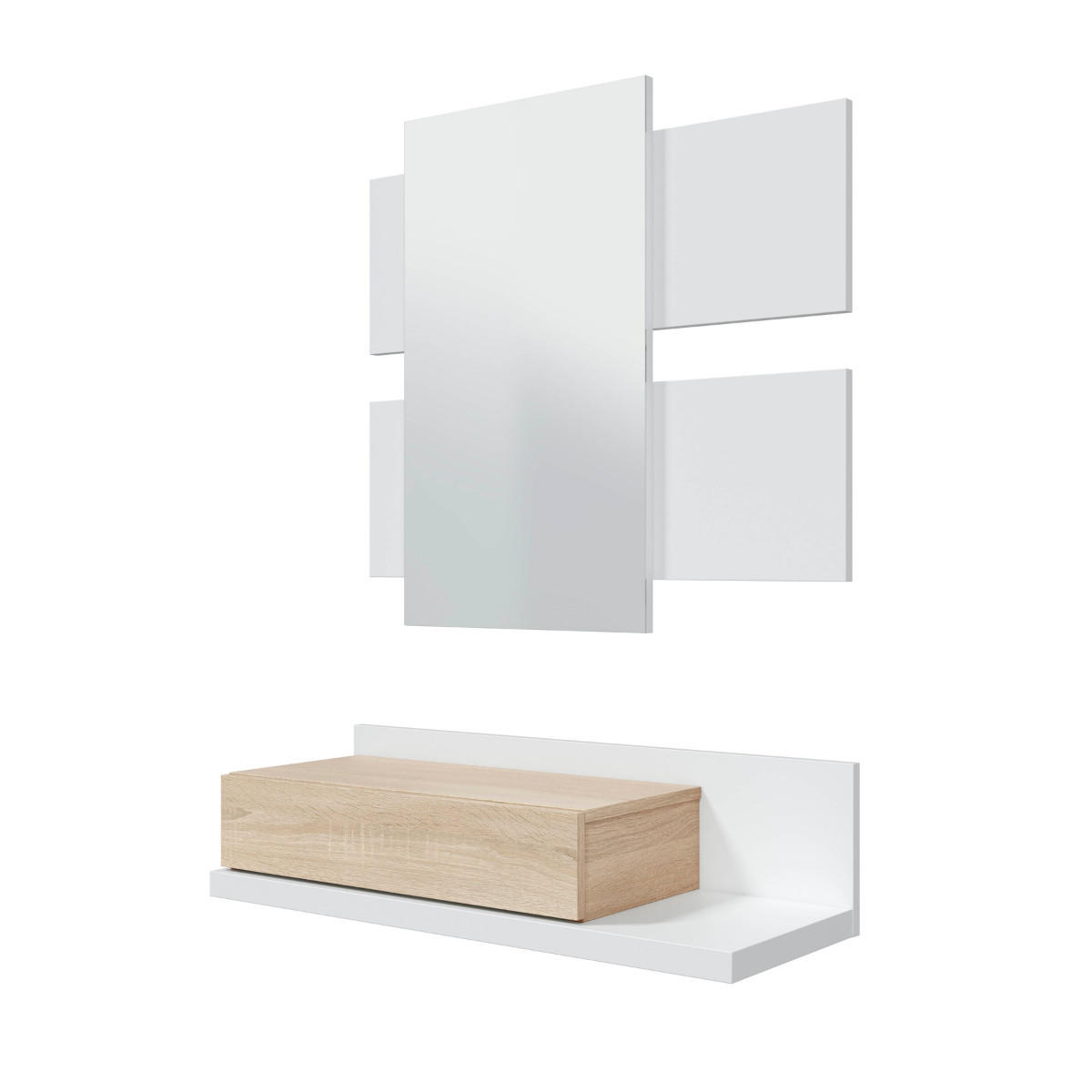 HÄNGEKONSOLE mit 1 schublade und 1 spiegel - tekkan 75/29/20 cm - Weiß, Holzwerkstoff (61/29/20cm) - Calicosy