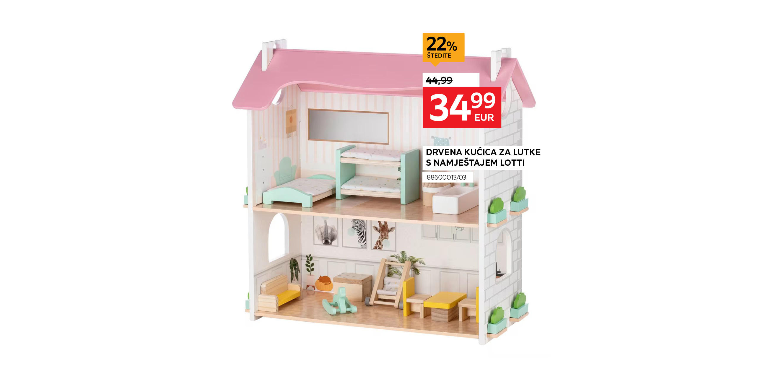 drvena kućica za lutke s namještajem Lotti 8860001303 umjesto 44,99 € nova cijena 34,99 € - štedite 22%