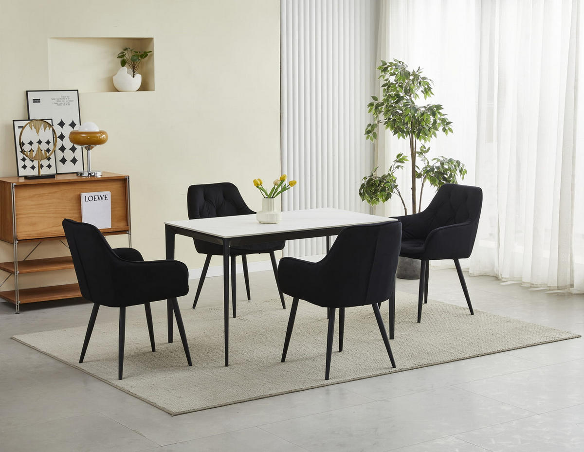 STUHL IRGOLI 6-er Set, Schwarz, Schwarz, mit Samtstoff gepolstert - Schwarz, Textil/Metall (56/84/62cm) - Komodee