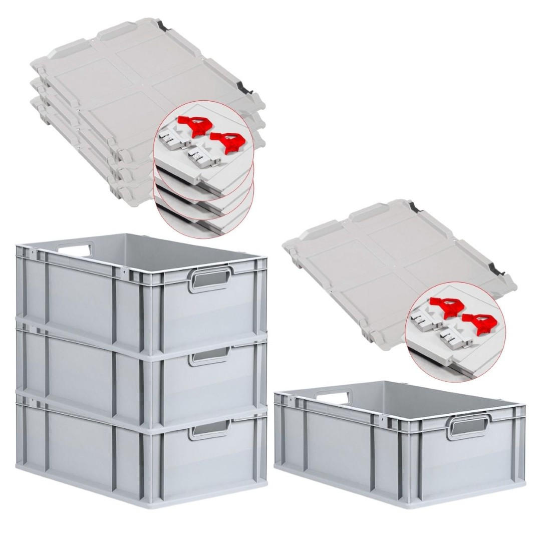 EUROBOX 4x Nextgen Economy Mit Scharnierdeckel Grau/Rot Griffe Offen 44 Liter - Rot, Kunststoff (40/22/60cm) - PROREGAL