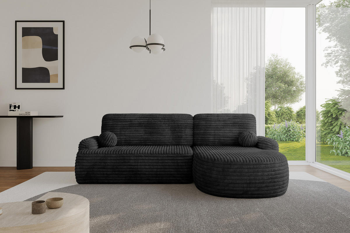 ECKSOFA mit Schlaffunktion und Bettkasten LIRA-L - 264x172x89 Schwarz - Schwarz, Holzwerkstoff/Textil (172/264cm) - ALTDECOR