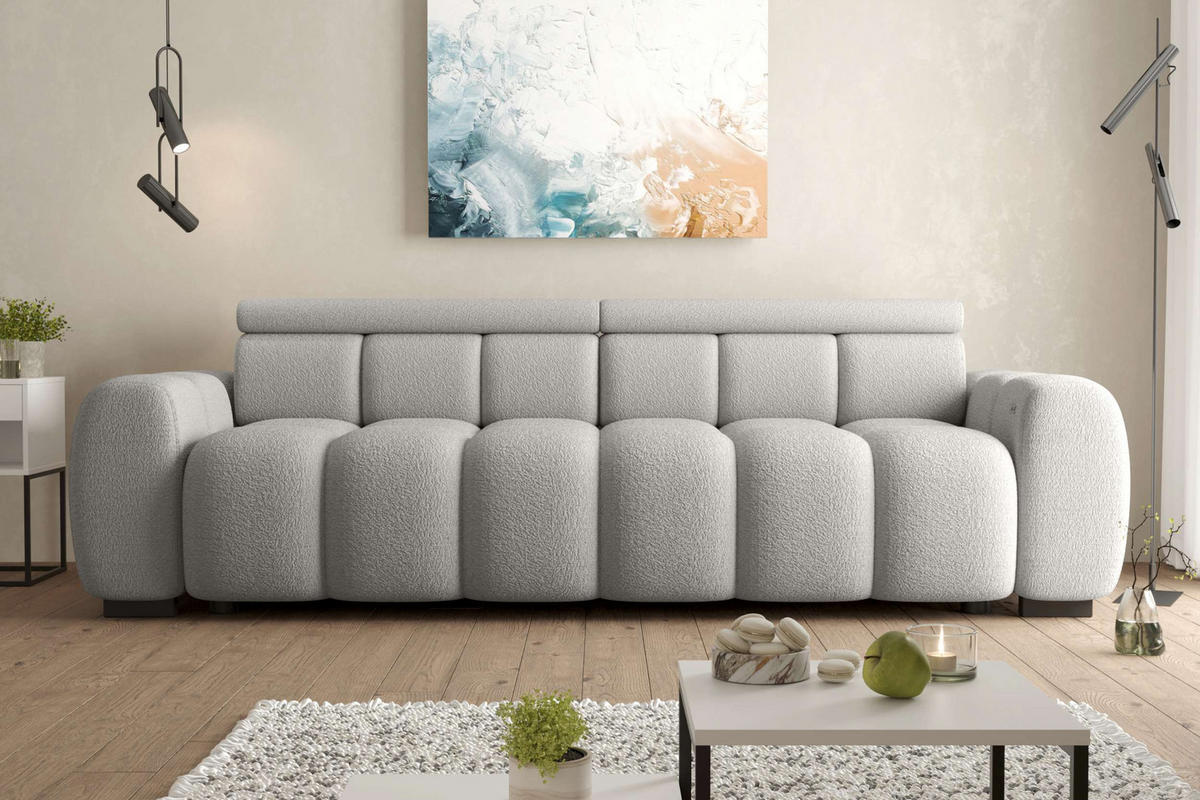 BIGSOFA ALESSIO Bouclé-Stoff Grau mit elektrischer Sitztiefenverstellung - Grau, Kunststoff/Textil (248/77/108cm) - 99rooms