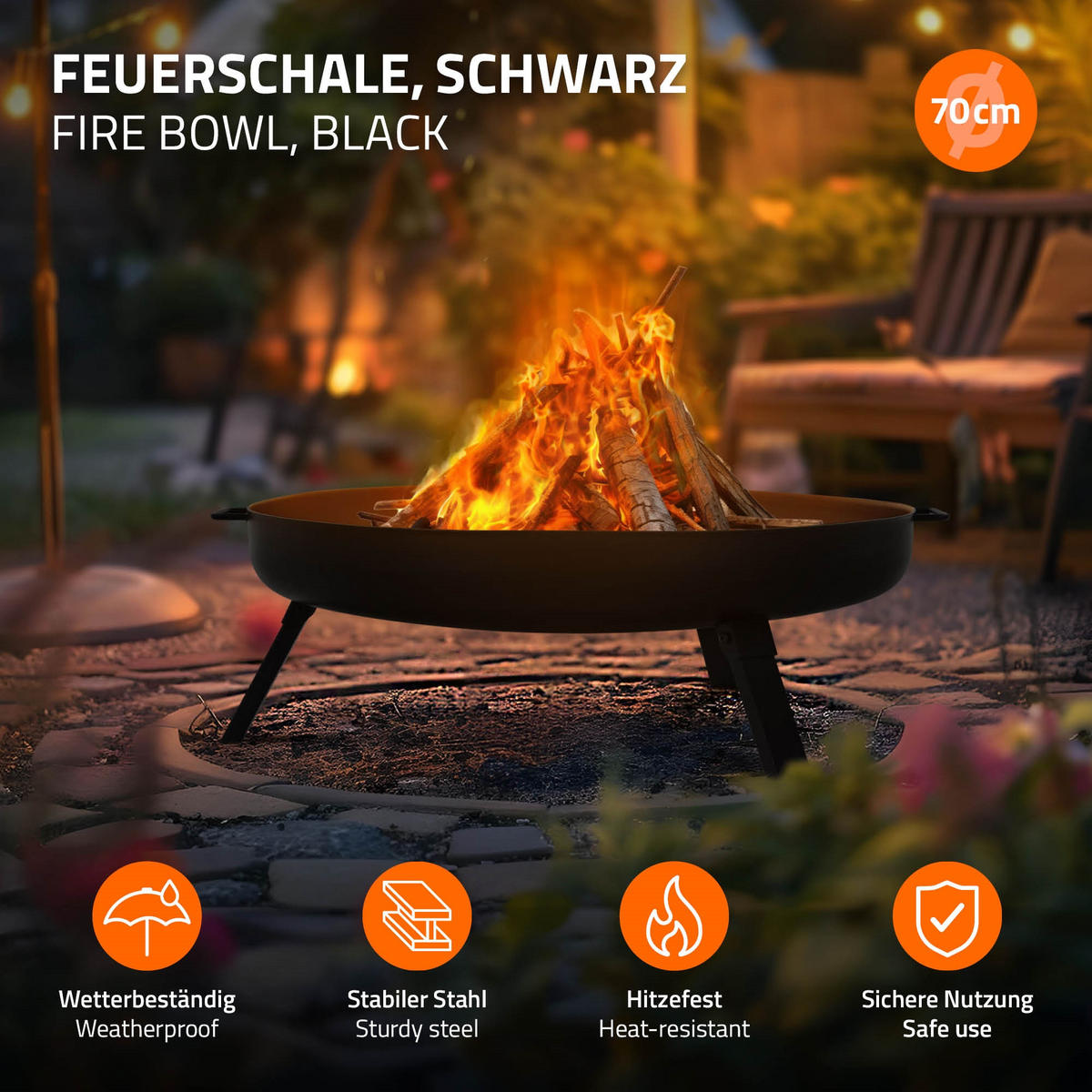 FEUERSCHALE - Schwarz, Metall (70/27/77.5cm) - ECD-Germany