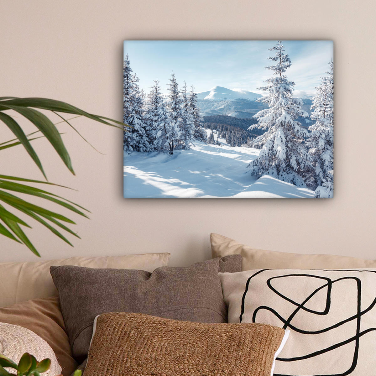 LEINWANDBILD Winterlandschaft - Natur - Berge - Bäume - Schnee 40x30 cm - Hellblau, Textil (40/30cm) - MuchoWow