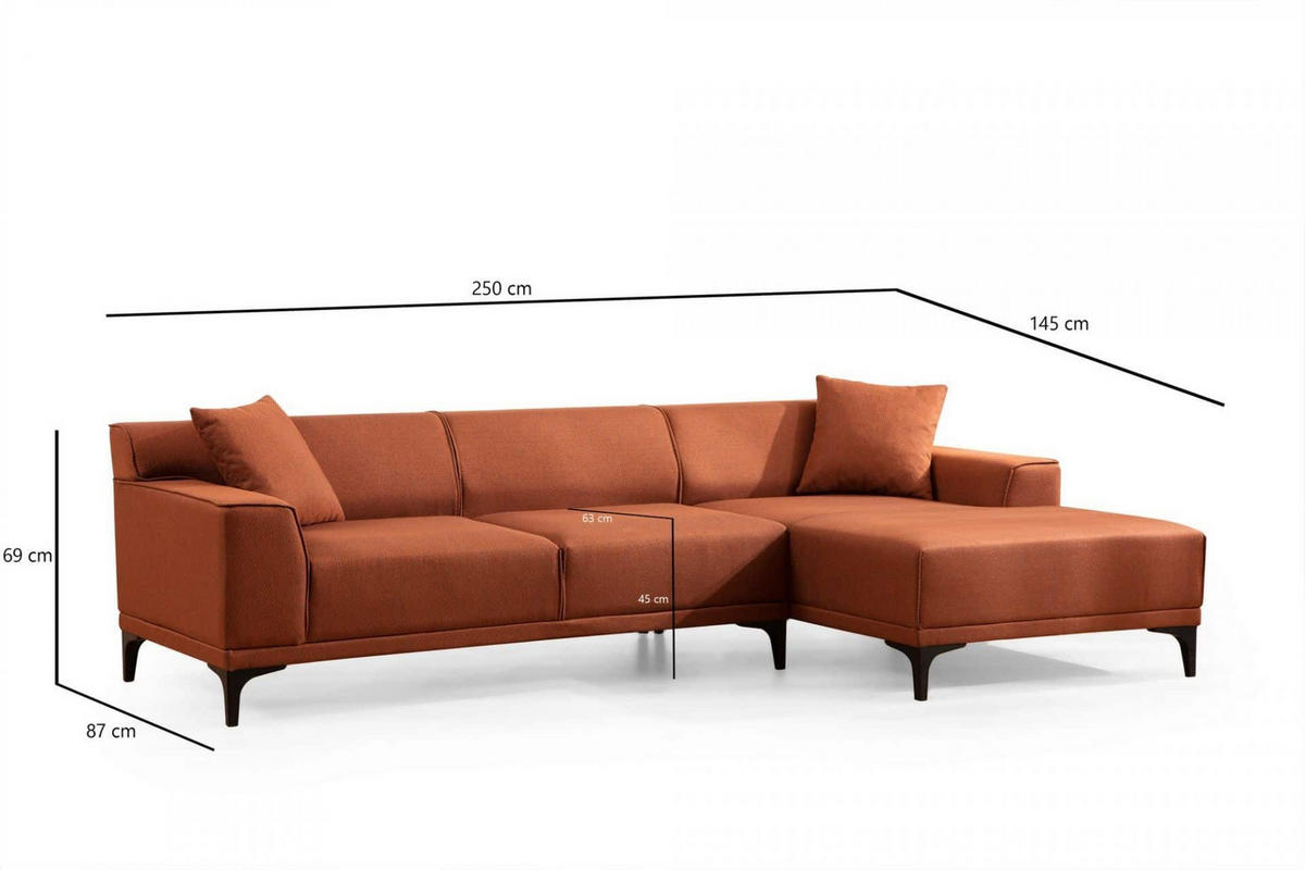 ECKSOFA modern inklusive Zierkissen - Schwarz/Orange, Holz/Kunststoff (145/250cm) - myHomelando