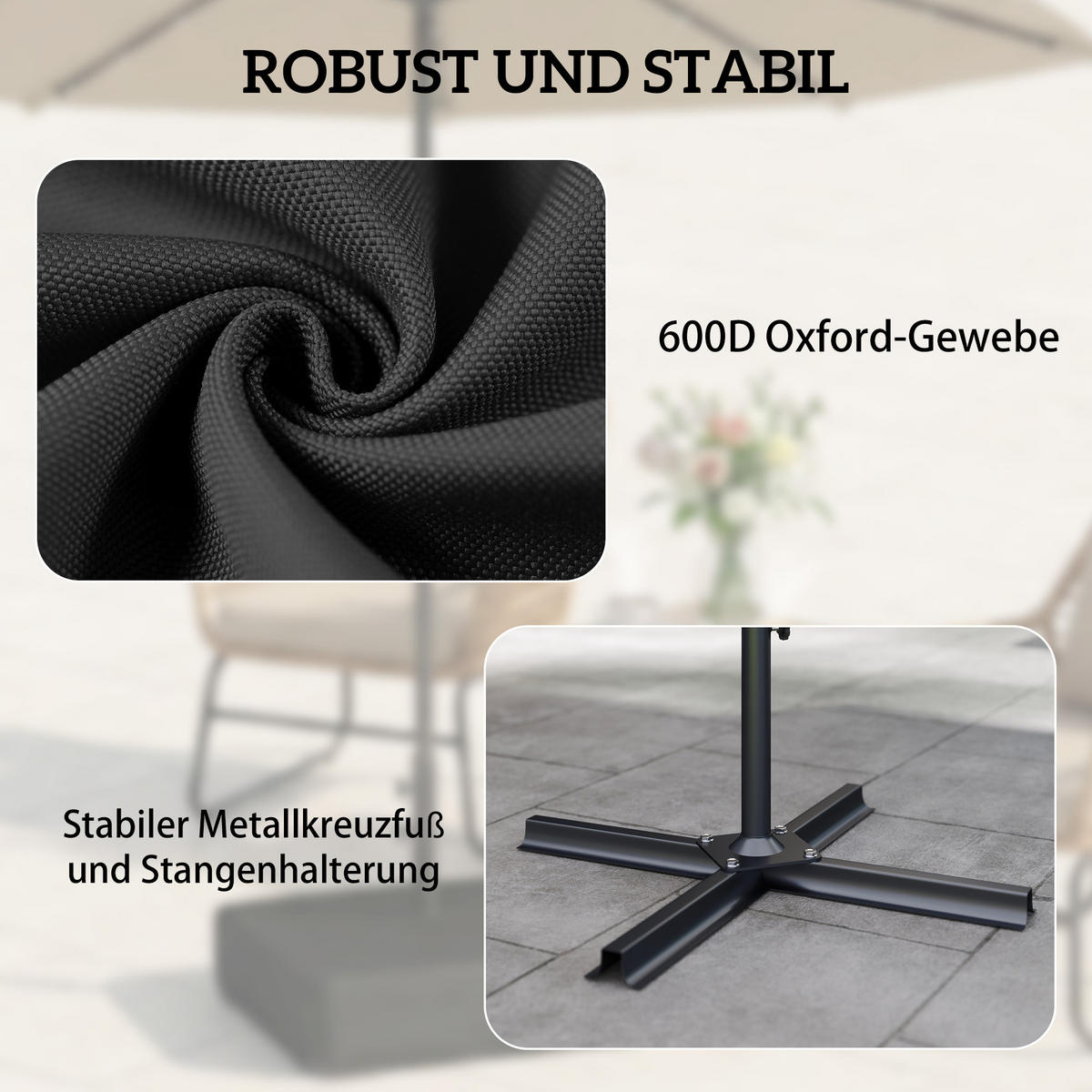 SONNENSCHIRMSTÄNDER Metall Schwarz - Schwarz, Metall (78/78cm) - Outsunny