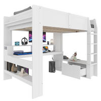 HOCHBETT 140x200cm Weiß Gaming Schreibtisch LED-Licht Schublade Regale - Weiß, Holz (140/200cm) - FLIEKS