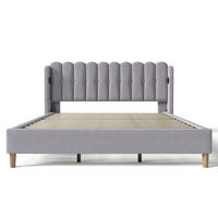 POLSTERBETT 180/200 cm in Grau Leinen mit USB Typ C Ladefunktion - Grau, Holz/Textil (180/200cm) - KOMHTOM