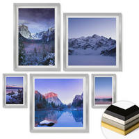 WANDBILDER 5er Set - 50x50 cm & 20x30 cm & 40x60 cm Silberner Rahmen - Berglandschaften, Sonnenuntergang, Wasser - Silberfarben, Kunststoff (40/60cm) - ArtPrintCave