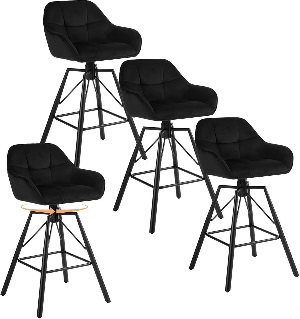 BARHOCKER 4er Set, Samt, Metall, Schwarz - Schwarz, Textil/Metall (51/94.5/53cm) - Woltu