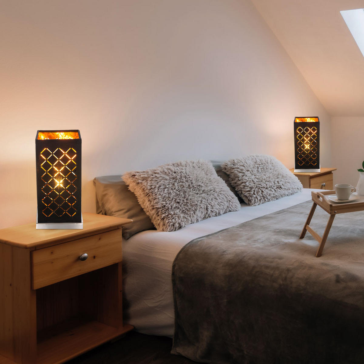 LED TISCHLEUCHTE Metall Schwarz Gold - Schwarz, Metall (11/11/25cm)