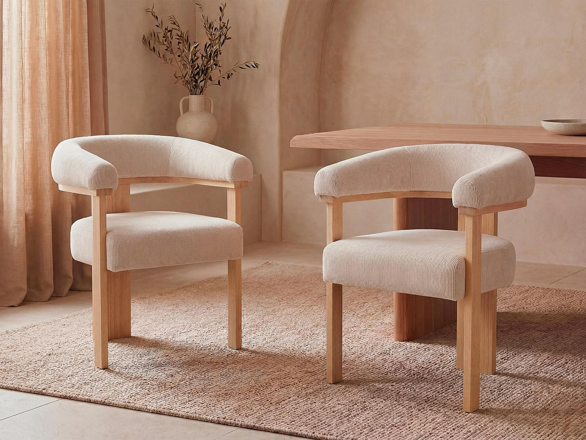 STUHL - 64 cm x 60 cm - Samt, Stoff - Beige, Naturfarben Hell - LIVELIA - Beige/Naturfarben, Textil (64/78/60cm) - Vente-Unique